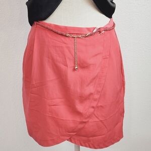 Women's H&M Skirt Tangerine Draped/Pleated Hidden Zip Closure W/Belt Size: 6